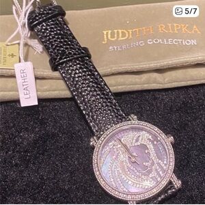 Judith Ripka Silver Lion Watch with Black Stingray leather Band